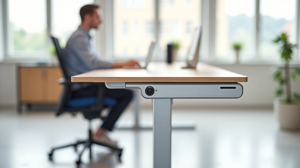 Height-adjustable electric desk with modern standing and sitting position demonstration